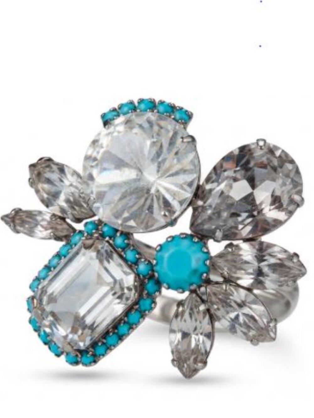 Joomi Lim Brilliant Silver Crystal Blue Bijoux Statement Cocktail Ring NWOT 140